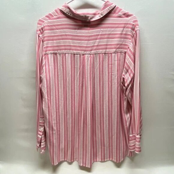 Torrid Button-Up Blouse Women's 00 (M/L) Pink White Stripe Lightweight Stretch - Picture 2 of 9